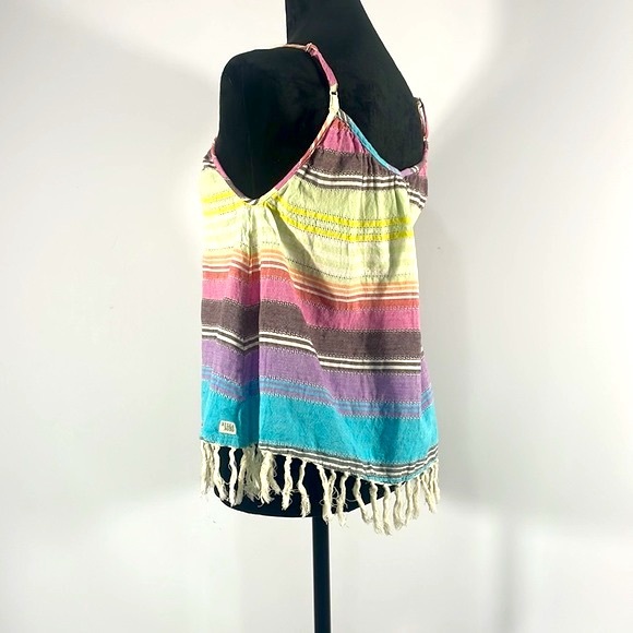 Billabong Multi colored stripped cotton fringe tank top,XS - Picture 2 of 9